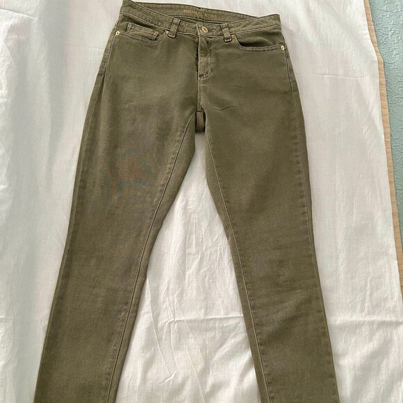 Michael Kors Skinny Jeans in Green Front Zipper Size 4 - Picture 1 of 13